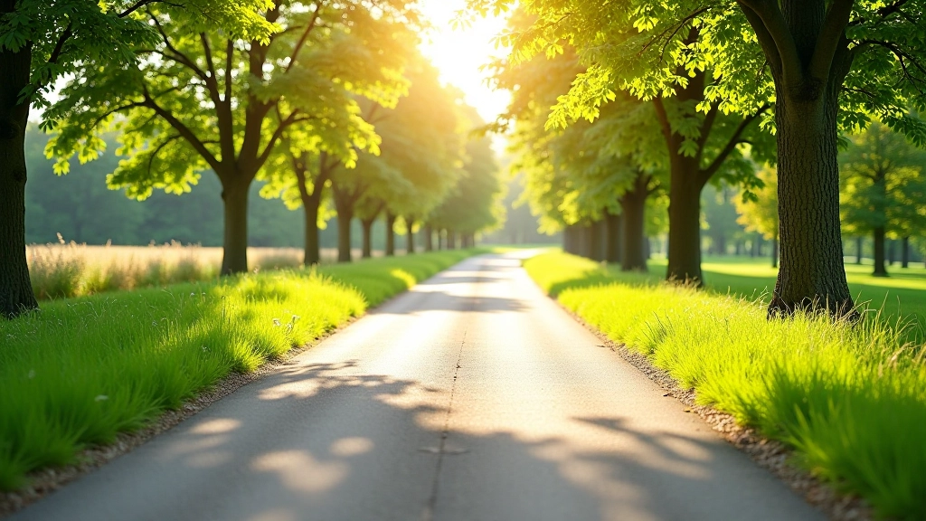Close-up of well-maintained paved cycling surface with trees and path markers visible ahead